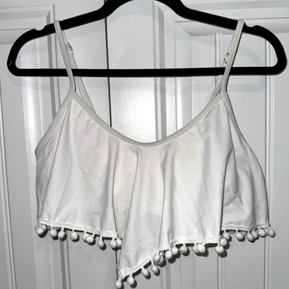 Yonique Bikini Ruffle Top Swimsuit Flounce Push Up Cutout Swimwear Pompoms
